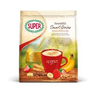 super cereal nutremill smartgrains strawberry banana bits back